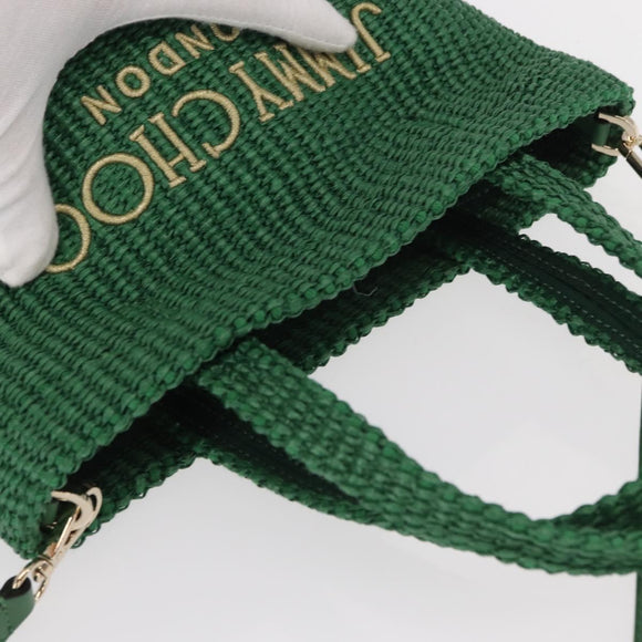 Jimmy Choo Handtas Raffia 2-weg Groen Goud Auth BA9200