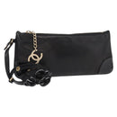 CHANEL Camelia Clutch Bag Lamb Skin Black Silver CC Auth BA9202V-1