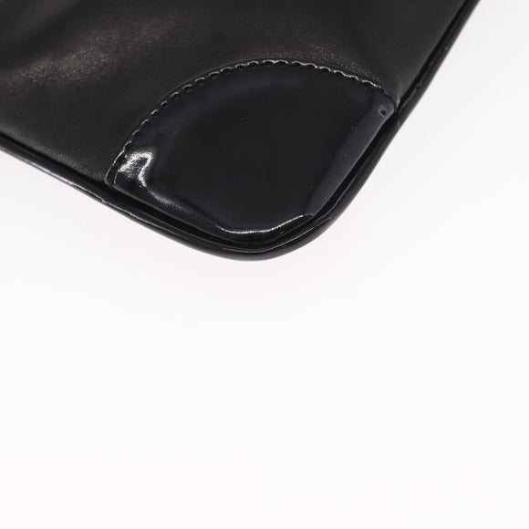 CHANEL Camelia Clutch Bag Lamb Skin Black Silver CC Auth BA9202V