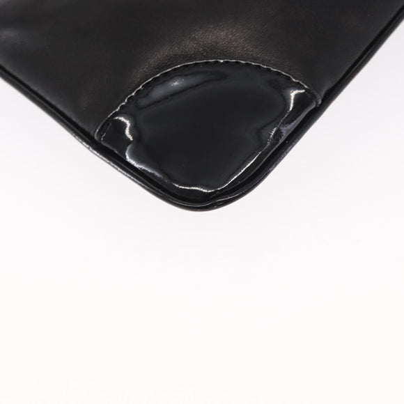 CHANEL Camelia Clutch Bag Lamb Skin Black Silver CC Auth BA9202V