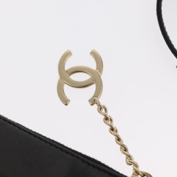 CHANEL Camelia Clutch Bag Lamb Skin Black Silver CC Auth BA9202V