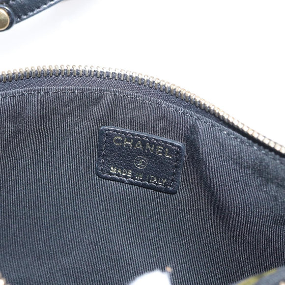 CHANEL Camelia Clutch Bag Lamb Skin Black Silver CC Auth BA9202V