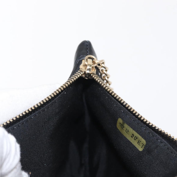 CHANEL Camelia Clutch Bag Lamb Skin Black Silver CC Auth BA9202V