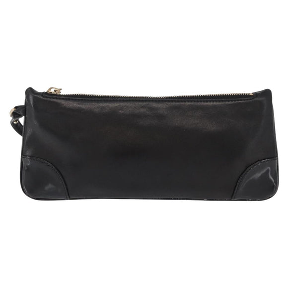 CHANEL Camelia Clutch Bag Lamb Skin Black Silver CC Auth BA9202V