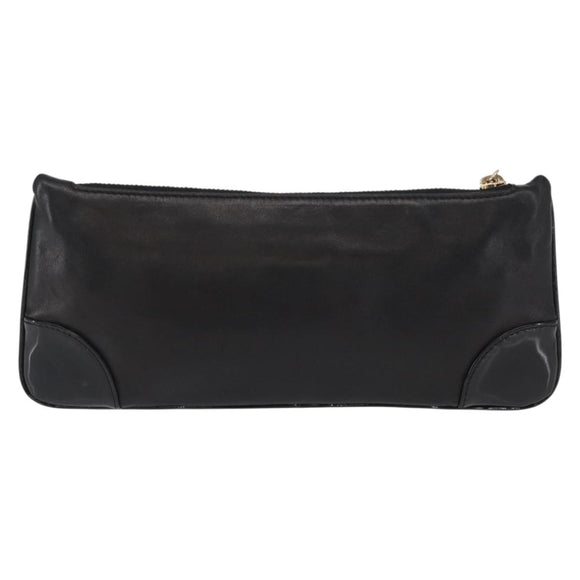 CHANEL Camelia Clutch Bag Lamb Skin Black Silver CC Auth BA9202V