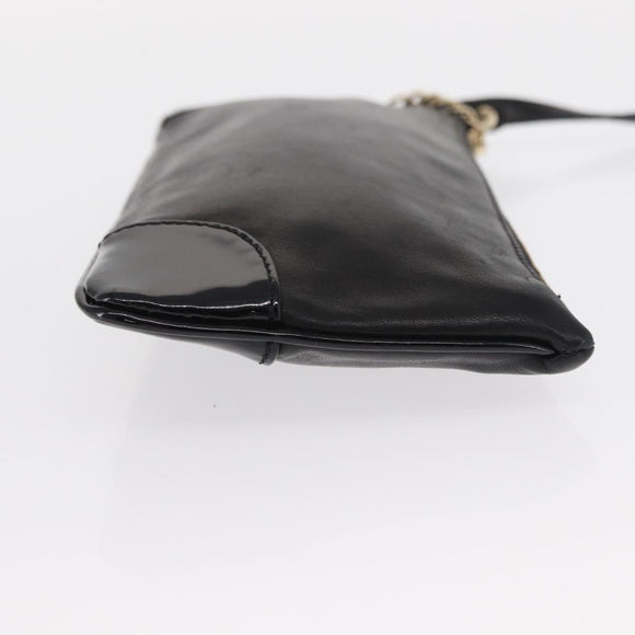 CHANEL Camelia Clutch Bag Lamb Skin Black Silver CC Auth BA9202V