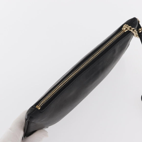 CHANEL Camelia Clutch Bag Lamb Skin Black Silver CC Auth BA9202V