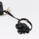 CHANEL Camelia Clutch Bag Lamb Skin Black Silver CC Auth BA9202V-7