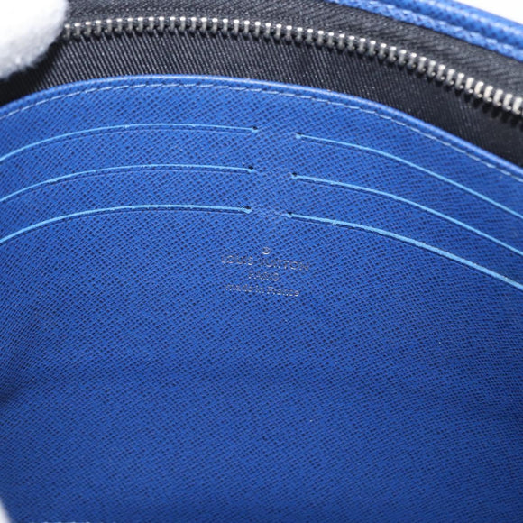 LOUIS VUITTON Taiga Leather Pochette Voyager MM Bag Blue M30399 LV Auth BA9205
