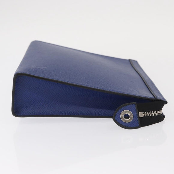 LOUIS VUITTON Taiga Leather Pochette Voyager MM Bag Blue M30399 LV Auth BA9205