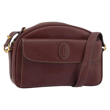 CARTIER Must Line Shoulder Bag Leather Bordeaux Gold Auth BA9209