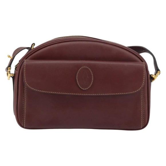 CARTIER Must Line Shoulder Bag Leather Bordeaux Gold Auth BA9209