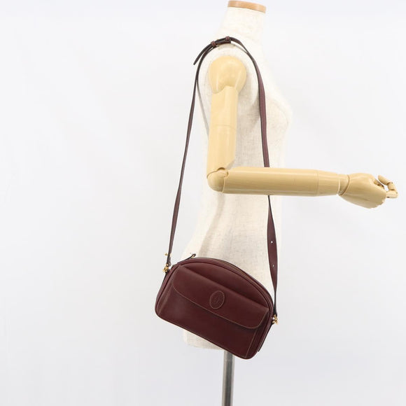 CARTIER Must Line Shoulder Bag Leather Bordeaux Gold Auth BA9209