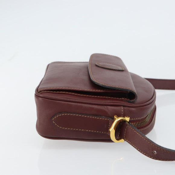 CARTIER Must Line Shoulder Bag Leather Bordeaux Gold Auth BA9209