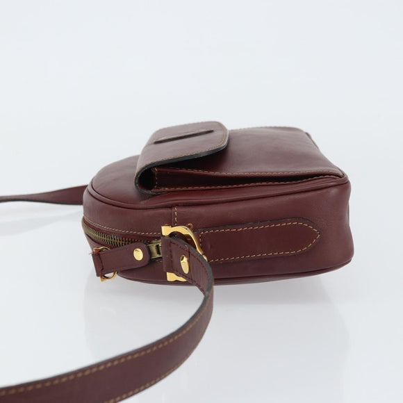 CARTIER Must Line Shoulder Bag Leather Bordeaux Gold Auth BA9209