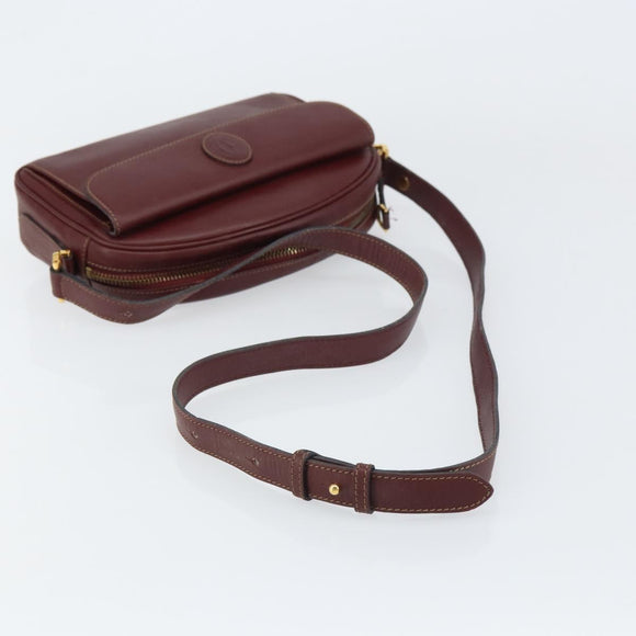 CARTIER Must Line Shoulder Bag Leather Bordeaux Gold Auth BA9209