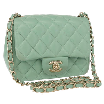 CHANEL Chain Mini Matelasse 16 Bag Lamb Skin LIme Green Gold CC Auth BA9219SAV