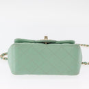CHANEL Chain Mini Matelasse 16 Bag Lamb Skin LIme Green Gold CC Auth BA9219SAV-11