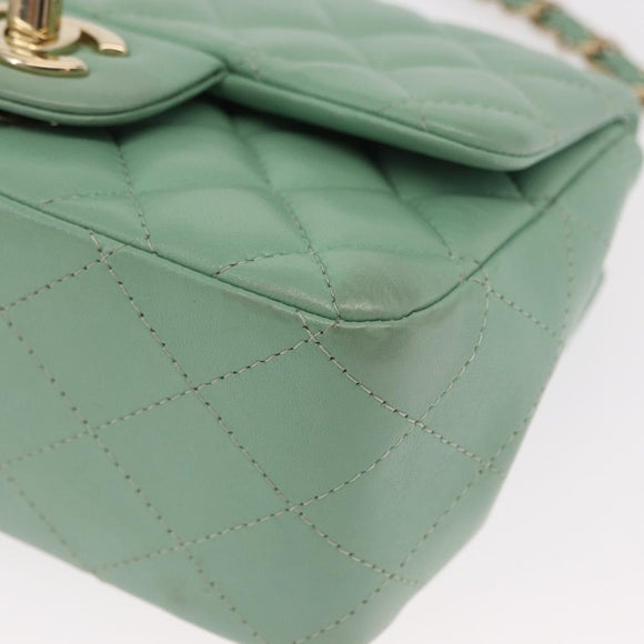 CHANEL Chain Mini Matelasse 16 Bag Lamb Skin LIme Green Gold CC Auth BA9219SAV