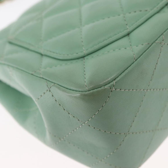 CHANEL Chain Mini Matelasse 16 Bag Lamb Skin LIme Green Gold CC Auth BA9219SAV