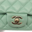 CHANEL Chain Mini Matelasse 16 Bag Lamb Skin LIme Green Gold CC Auth BA9219SAV-16