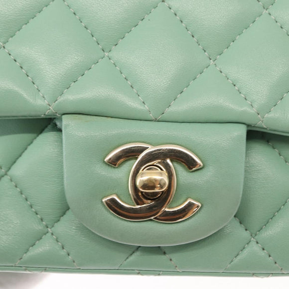 CHANEL Chain Mini Matelasse 16 Bag Lamb Skin LIme Green Gold CC Auth BA9219SAV