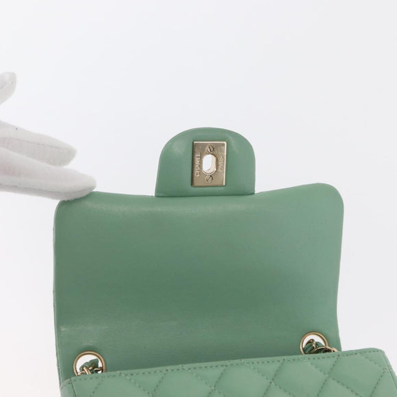 CHANEL Chain Mini Matelasse 16 Bag Lamb Skin LIme Green Gold CC Auth BA9219SAV
