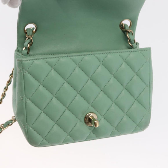 CHANEL Chain Mini Matelasse 16 Bag Lamb Skin LIme Green Gold CC Auth BA9219SAV
