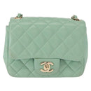 CHANEL Chain Mini Matelasse 16 Bag Lamb Skin LIme Green Gold CC Auth BA9219SAV-2