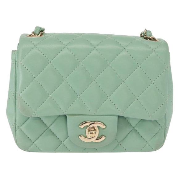 CHANEL Chain Mini Matelasse 16 Bag Lamb Skin LIme Green Gold CC Auth BA9219SAV