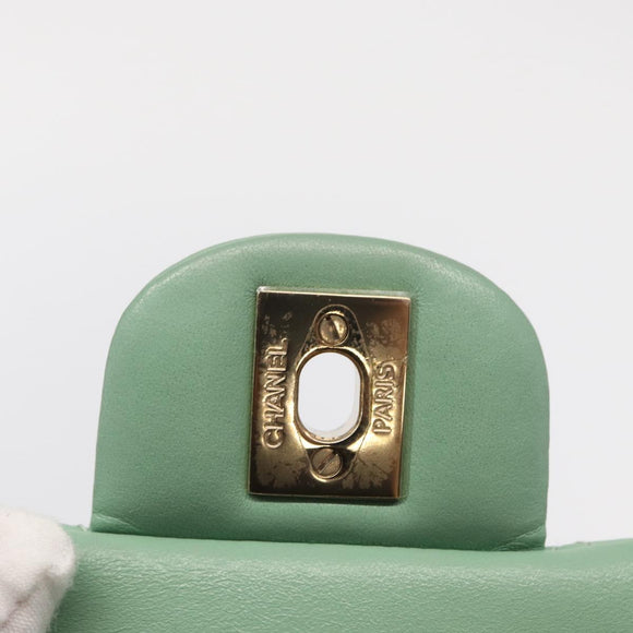 CHANEL Chain Mini Matelasse 16 Bag Lamb Skin LIme Green Gold CC Auth BA9219SAV