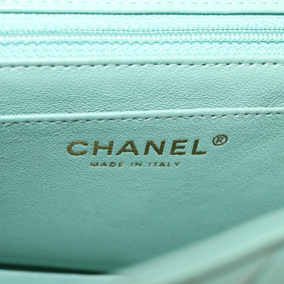 CHANEL Chain Mini Matelasse 16 Bag Lamb Skin LIme Green Gold CC Auth BA9219SAV