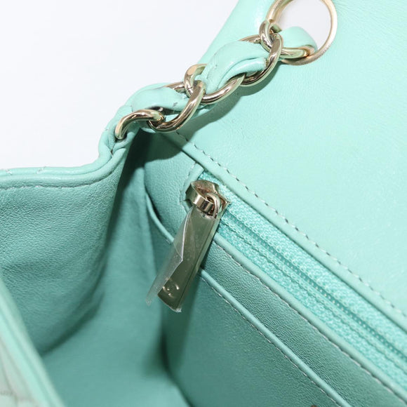 CHANEL Chain Mini Matelasse 16 Bag Lamb Skin LIme Green Gold CC Auth BA9219SAV