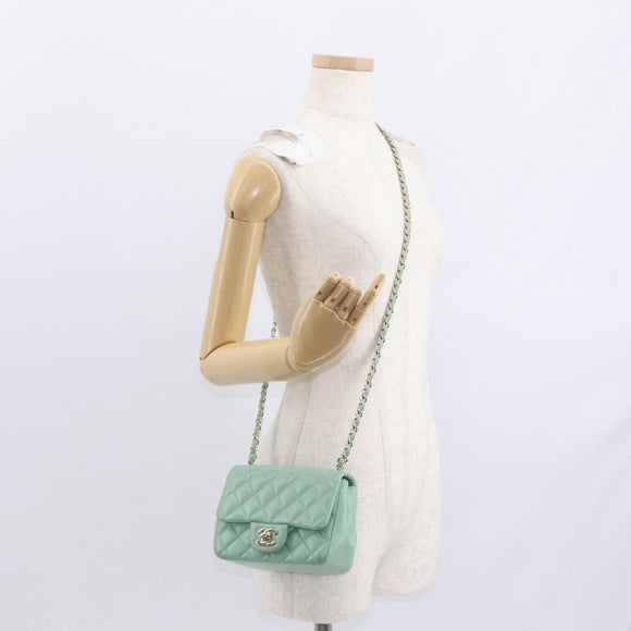 CHANEL Chain Mini Matelasse 16 Bag Lamb Skin LIme Green Gold CC Auth BA9219SAV