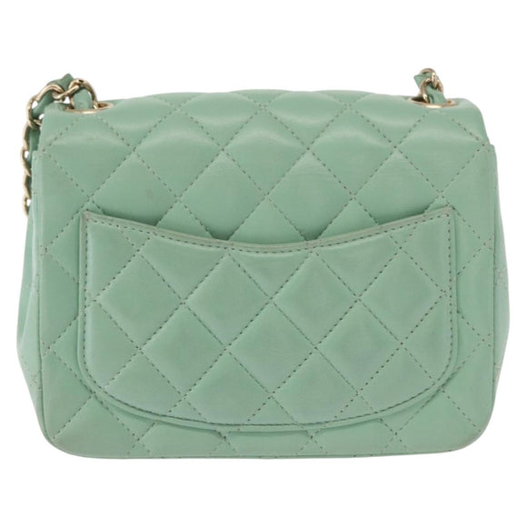CHANEL Chain Mini Matelasse 16 Bag Lamb Skin LIme Green Gold CC Auth BA9219SAV