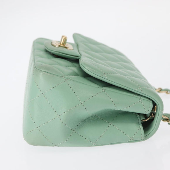 CHANEL Chain Mini Matelasse 16 Bag Lamb Skin LIme Green Gold CC Auth BA9219SAV