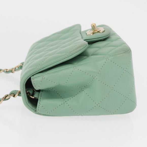 CHANEL Chain Mini Matelasse 16 Bag Lamb Skin LIme Green Gold CC Auth BA9219SAV