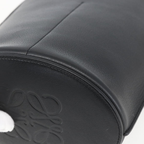 LOEWE Gate Baguette Shoulder Bag Leather 2way Black Silver Auth BA9223V