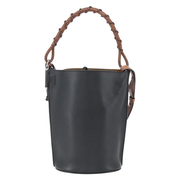 LOEWE Gate Baguette Shoulder Bag Leather 2way Black Silver Auth BA9223V