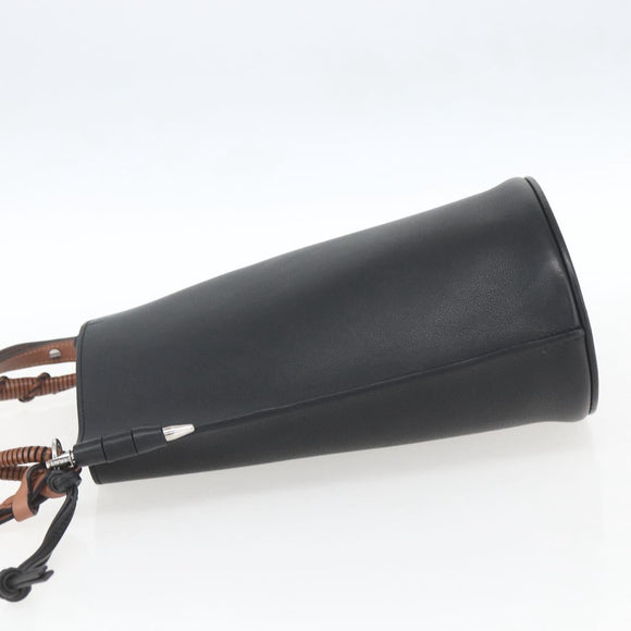 LOEWE Gate Baguette Shoulder Bag Leather 2way Black Silver Auth BA9223V