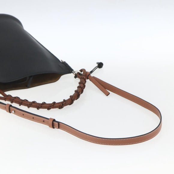 LOEWE Gate Baguette Shoulder Bag Leather 2way Black Silver Auth BA9223V