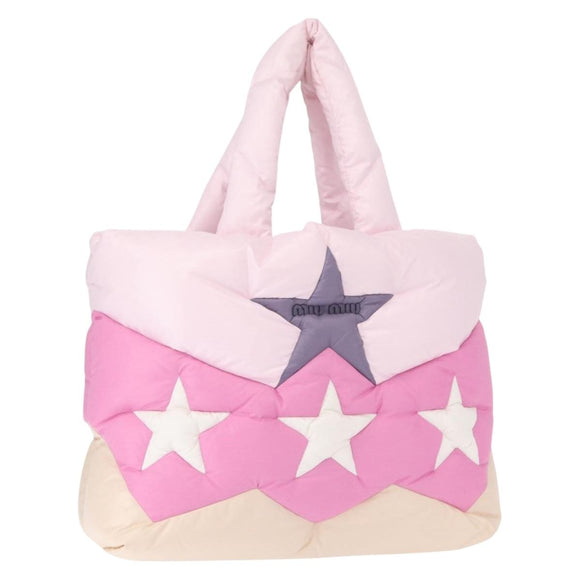Miu Miu Padded Nylon Tote Bag Nylon Leather Pink Auth BA9224AM