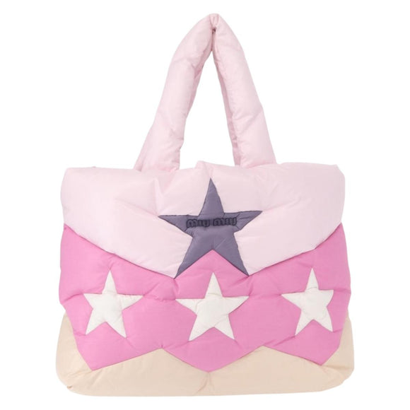 Miu Miu Padded Nylon Tote Bag Nylon Leather Pink Auth BA9224AM