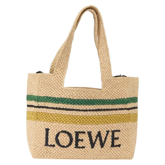 LOEWE Hand Bag Raffia 2way Beige Gold Auth BA9225V