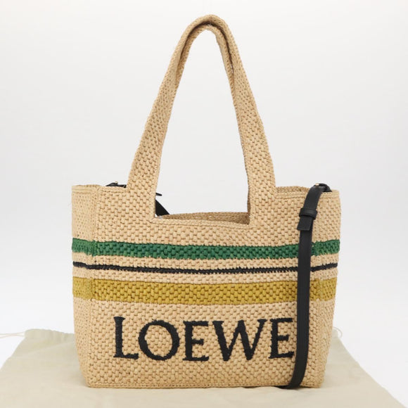 LOEWE Hand Bag Raffia 2way Beige Gold Auth BA9225V