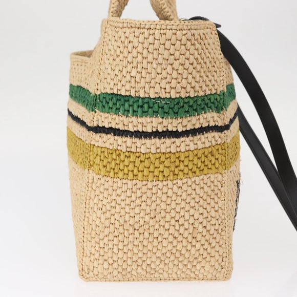 LOEWE Hand Bag Raffia 2way Beige Gold Auth BA9225V