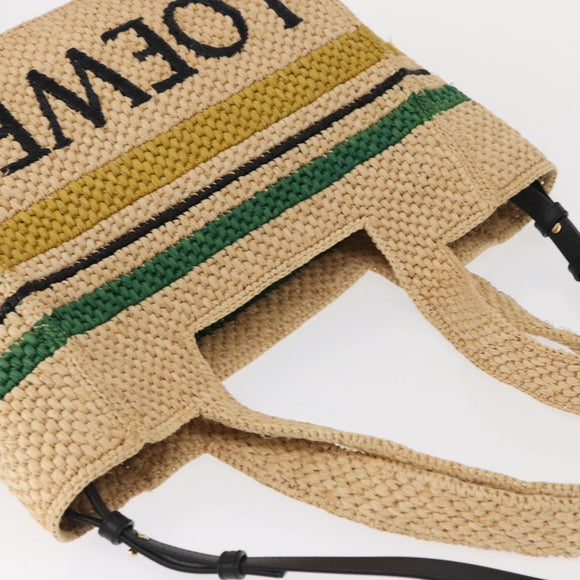 LOEWE Hand Bag Raffia 2way Beige Gold Auth BA9225V