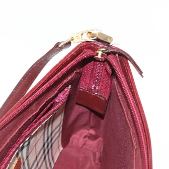 BURBERRY Shoulder Bag Leather Bordeaux Gold Auth BA9233