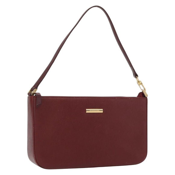 BURBERRY Shoulder Bag Leather Bordeaux Gold Auth BA9233