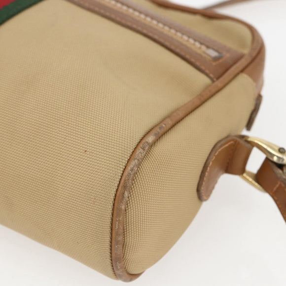 GUCCI Web Sherry Line Shoulder Bag Canvas Beige Gold Auth BA9238
